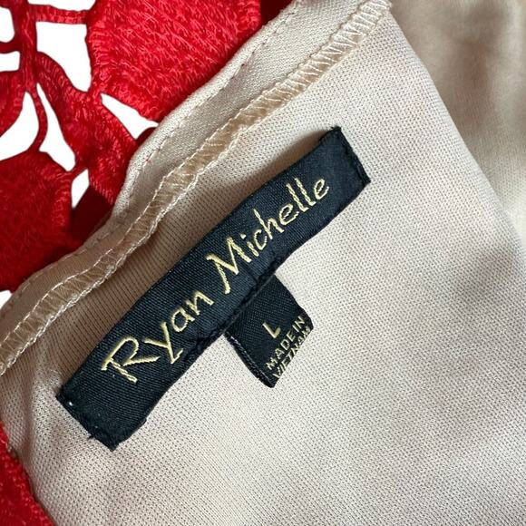 VTG RYAN MICHELLE  DRESS, CROCHET RED, Size L - Picture 6 of 6